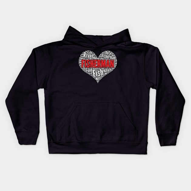 Fisherman Heart Shape Word Cloud Design Fish design Kids Hoodie by theodoros20